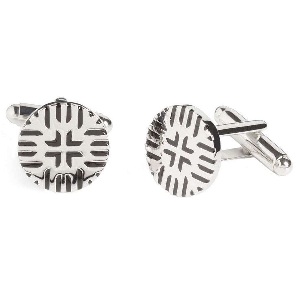 Simon Carter West End Hatched Button Cufflinks - Silver/Black