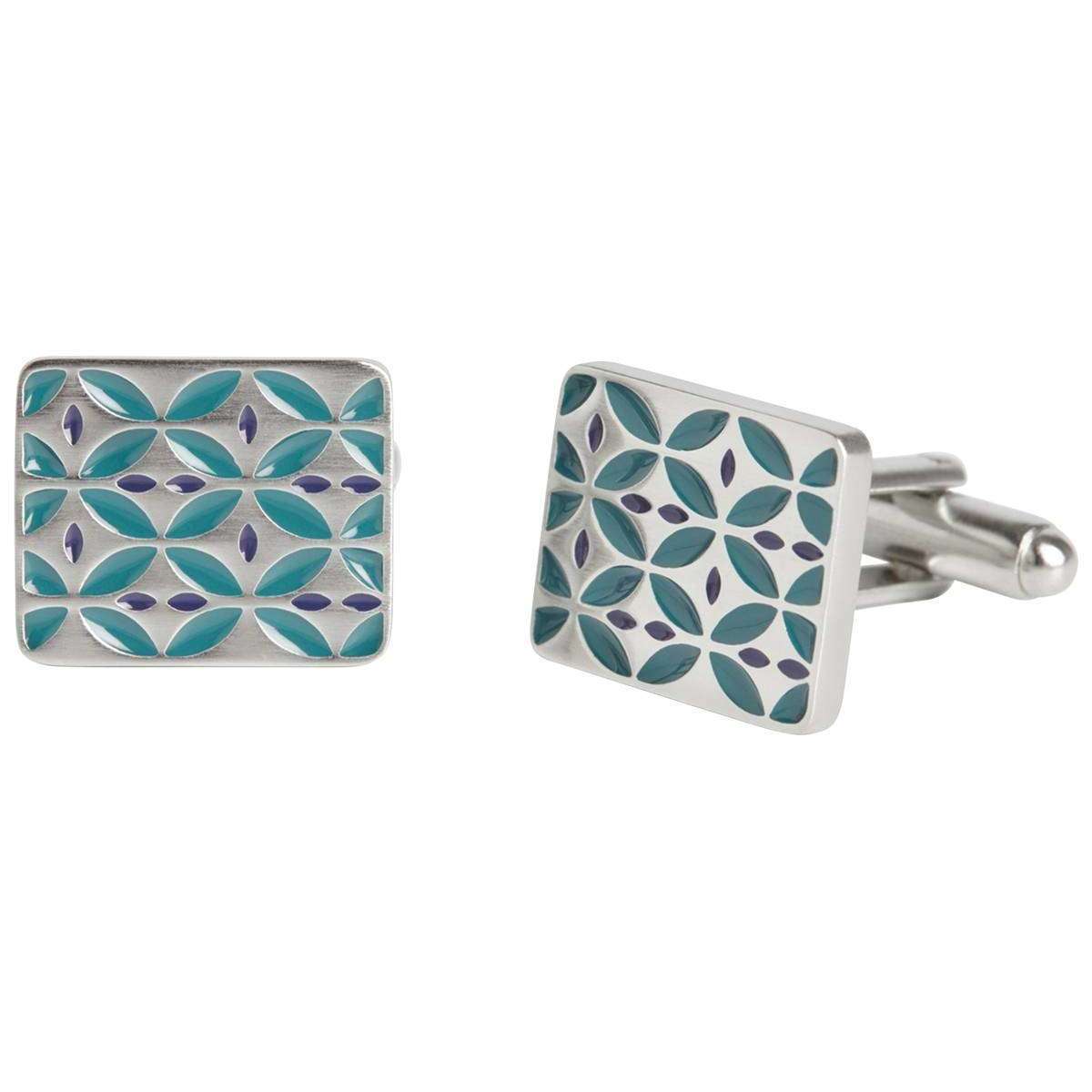 Simon Carter West End Retro Enamel Cufflinks - Silver/Teal