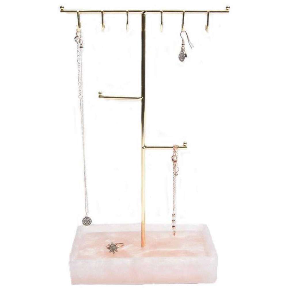 stackers large t-bar jewellery stand - rose quartz/gold