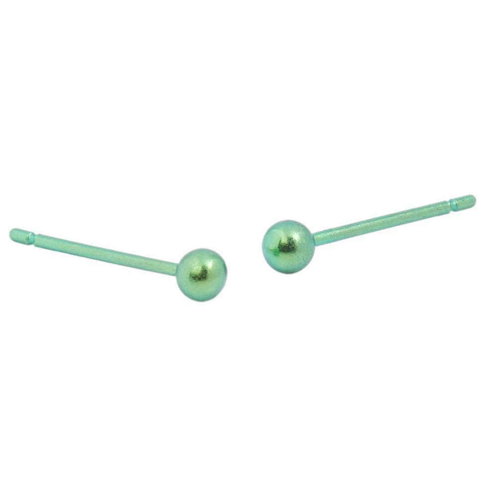 Ti2 Titanium 3mm Round Bead Stud Earrings - Fresh Green