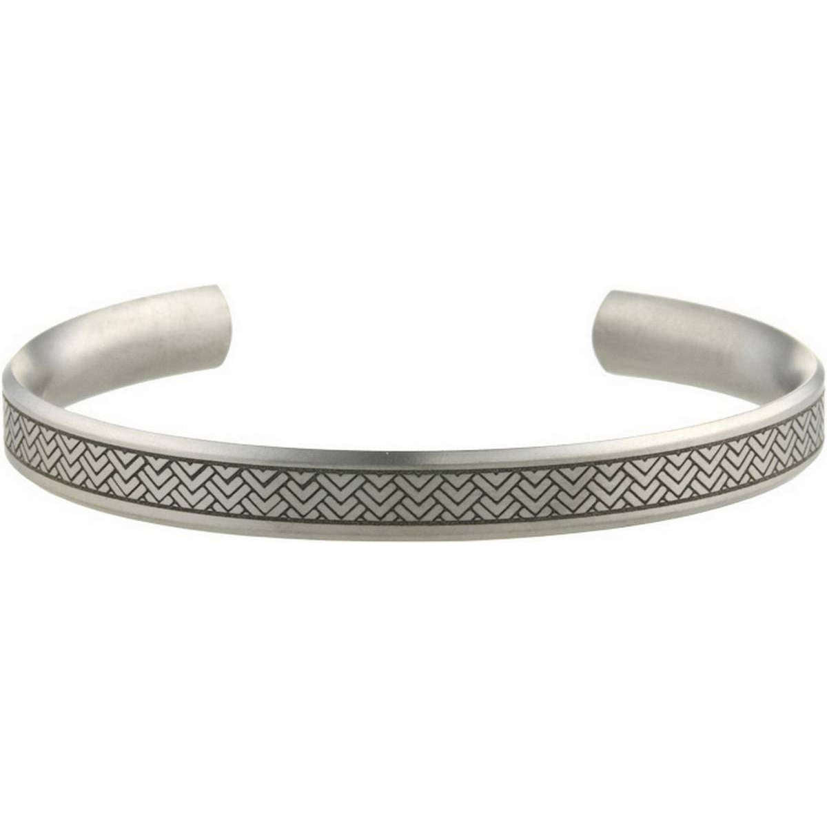 Ti2 Titanium 8mm Wide Herringbone Pattern Bangle - Silver