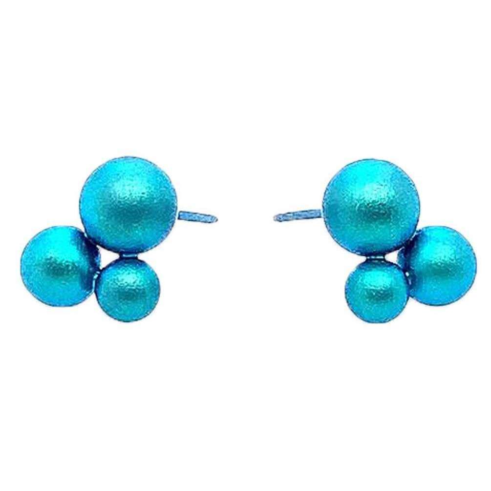 Ti2 Titanium Bubble Trio Bead Stud Earrings - Kingfisher Blue