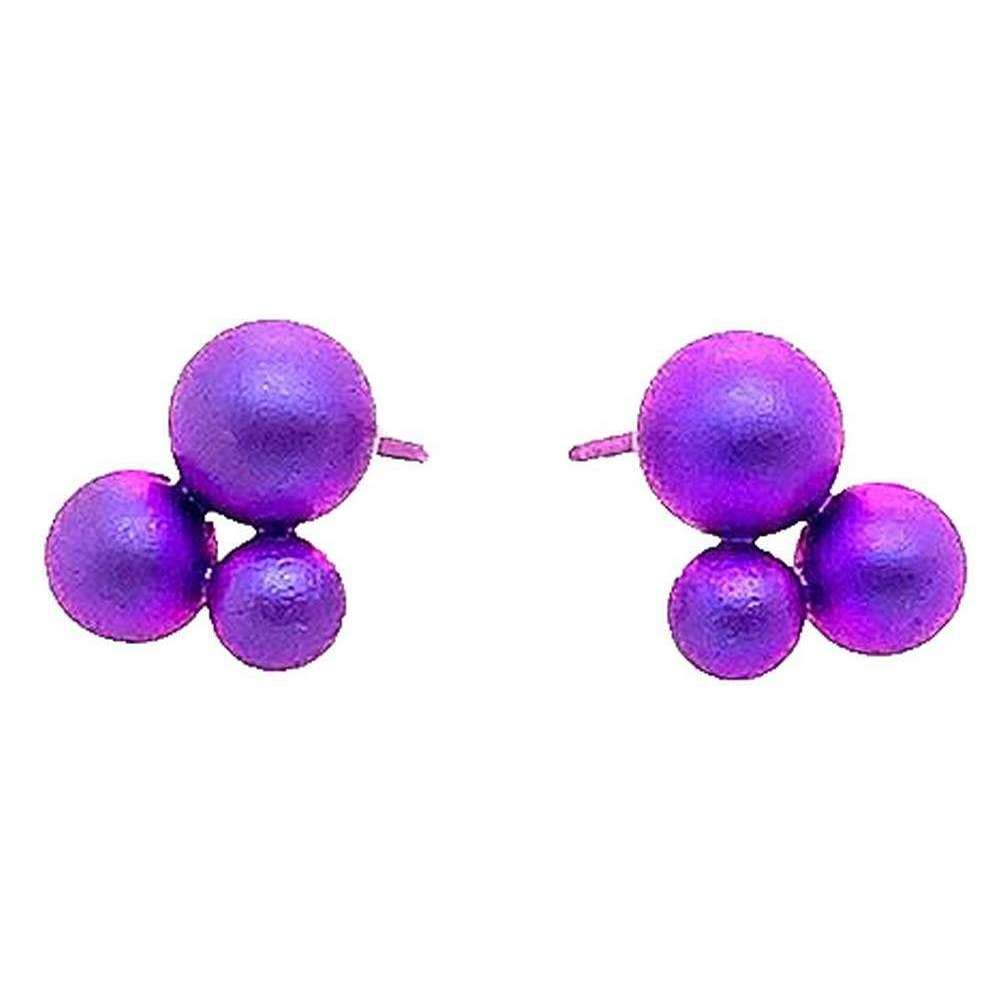 Ti2 Titanium Bubble Trio Bead Stud Earrings - Purple