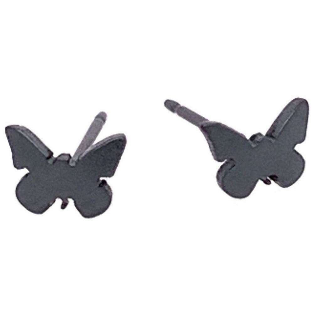 Ti2 Titanium Butterfly Shape 7mm Stud Earrings - Black