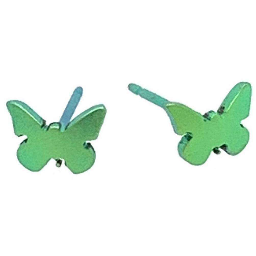 Ti2 Titanium Butterfly Shape 7mm Stud Earrings - Fresh Green