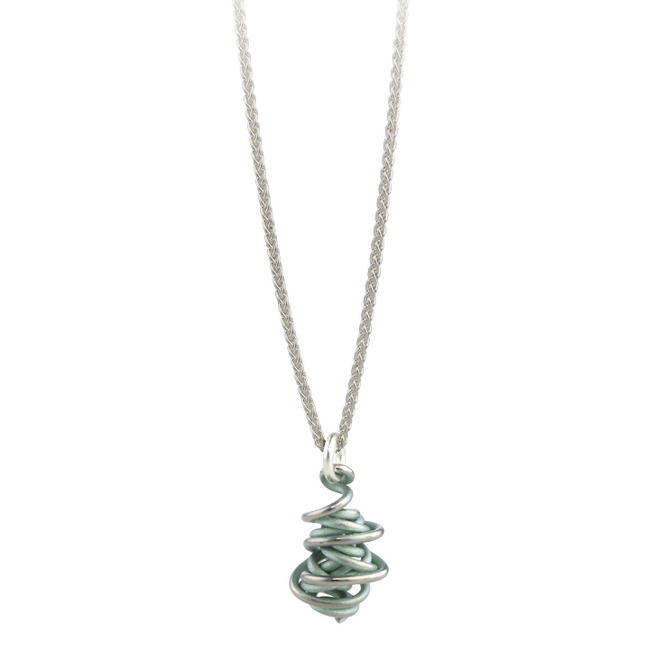 Ti2 Titanium Chaos Drop Pendant and Silver Necklace - Aqua Blue