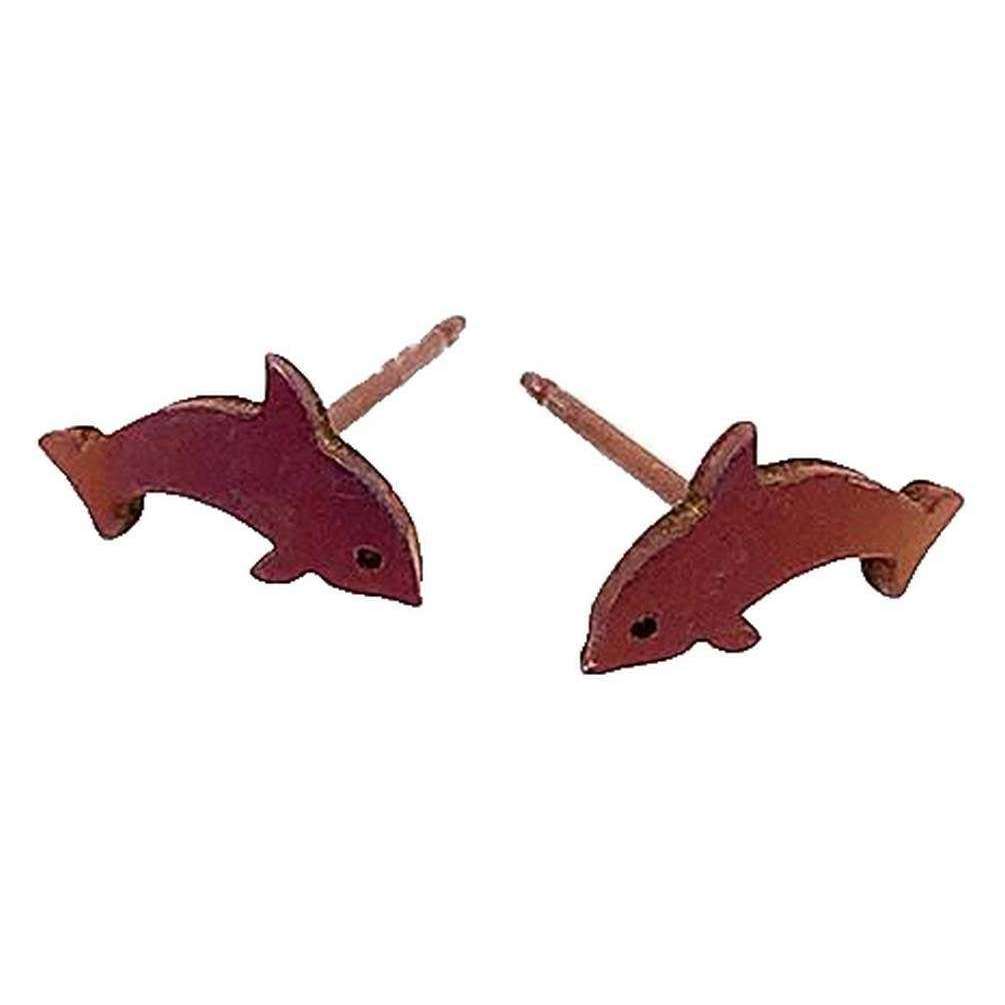 Ti2 Titanium Dolphin Stud Earrings - Brown