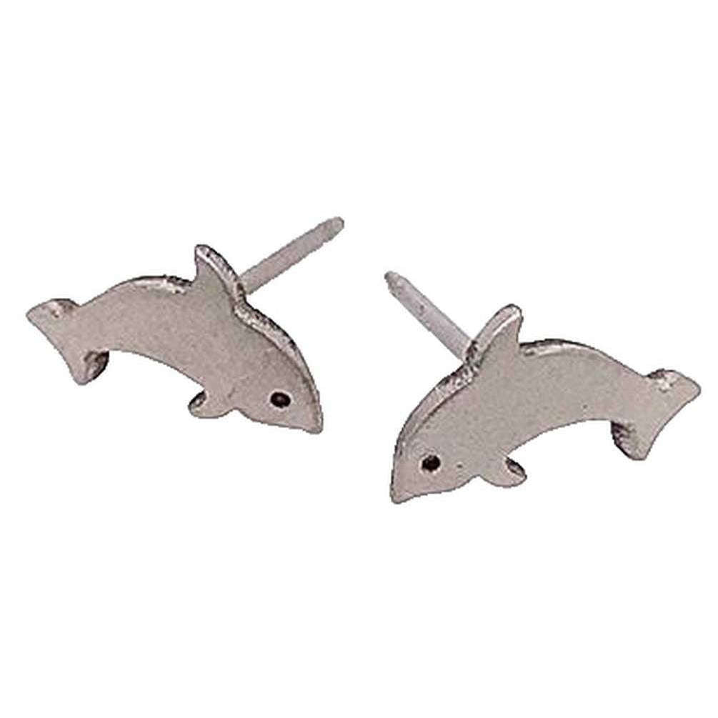 Ti2 Titanium Dolphin Stud Earrings - Natural Brushed Silver