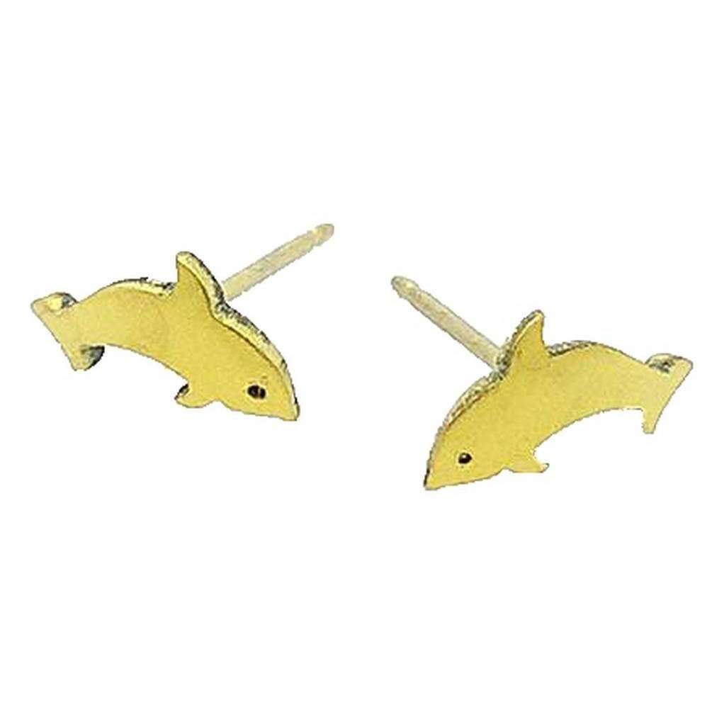 Ti2 Titanium Dolphin Stud Earrings - Yellow