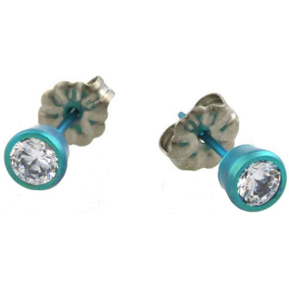 Ti2 Titanium Flower Stud Earrings - Blue