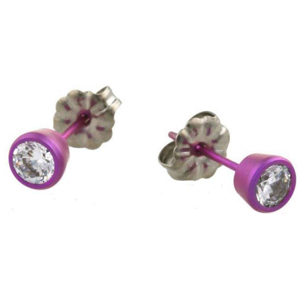 Ti2 Titanium Flower Stud Earrings - Pink