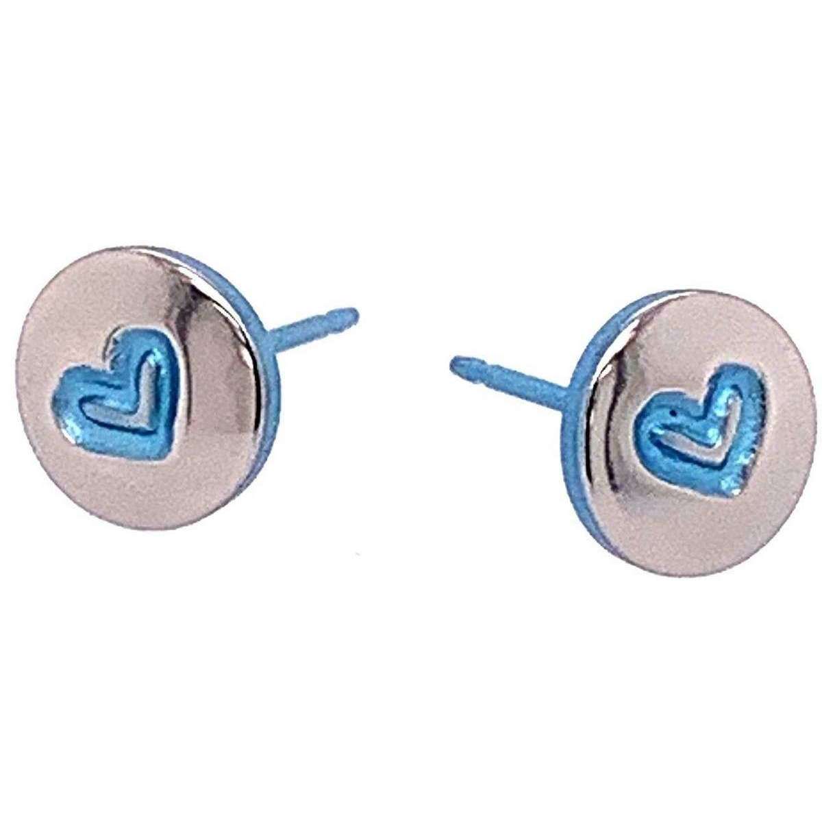 Ti2 Titanium Heart Stud Earrings - Blue