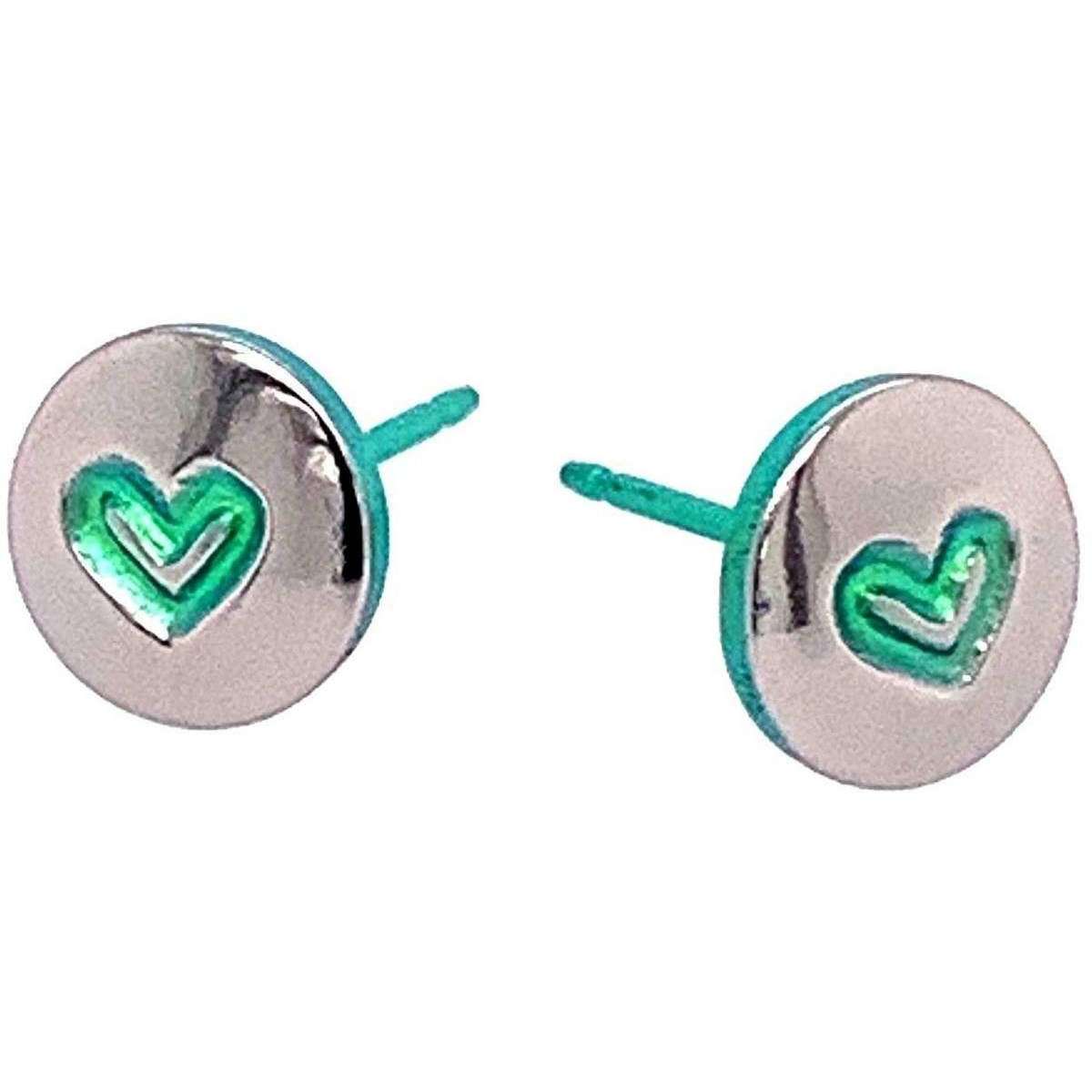 Ti2 Titanium Heart Stud Earrings - Green