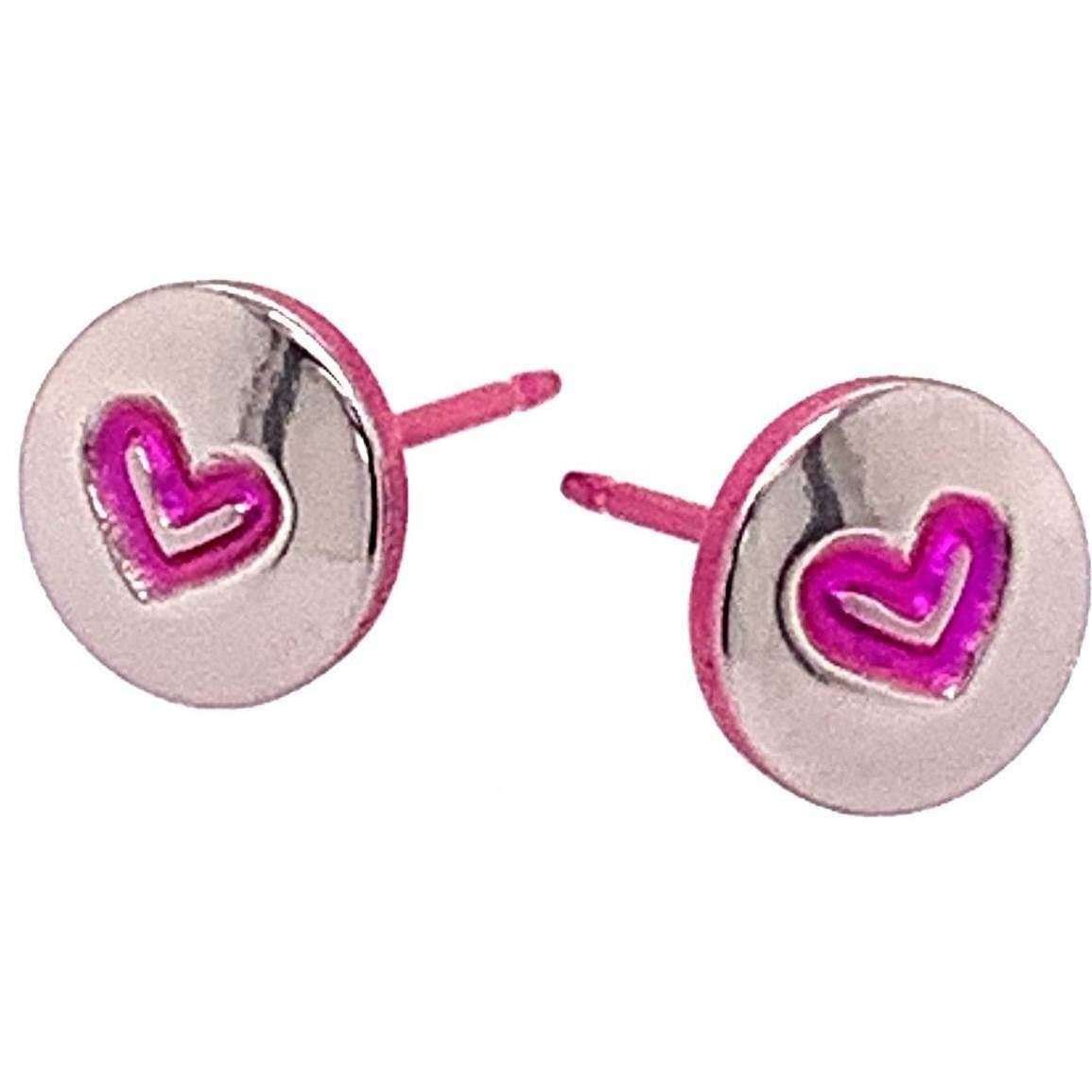 Ti2 Titanium Heart Stud Earrings - Pink