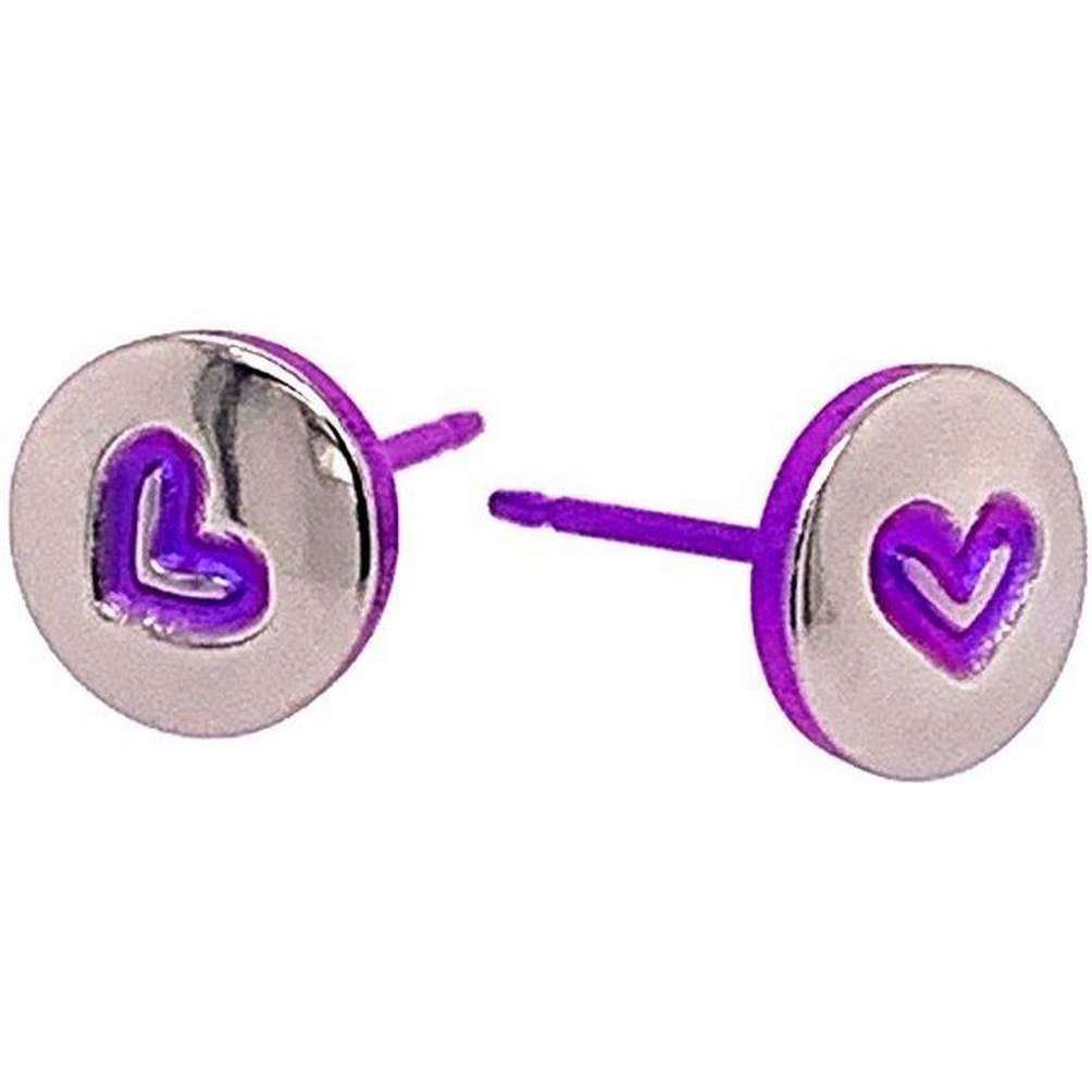 Ti2 Titanium Heart Stud Earrings - Purple