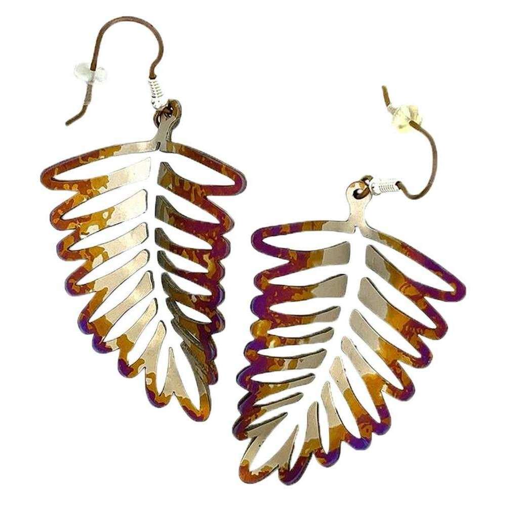 Ti2 Titanium Large Fern Leaf Drop Earrings - Brown