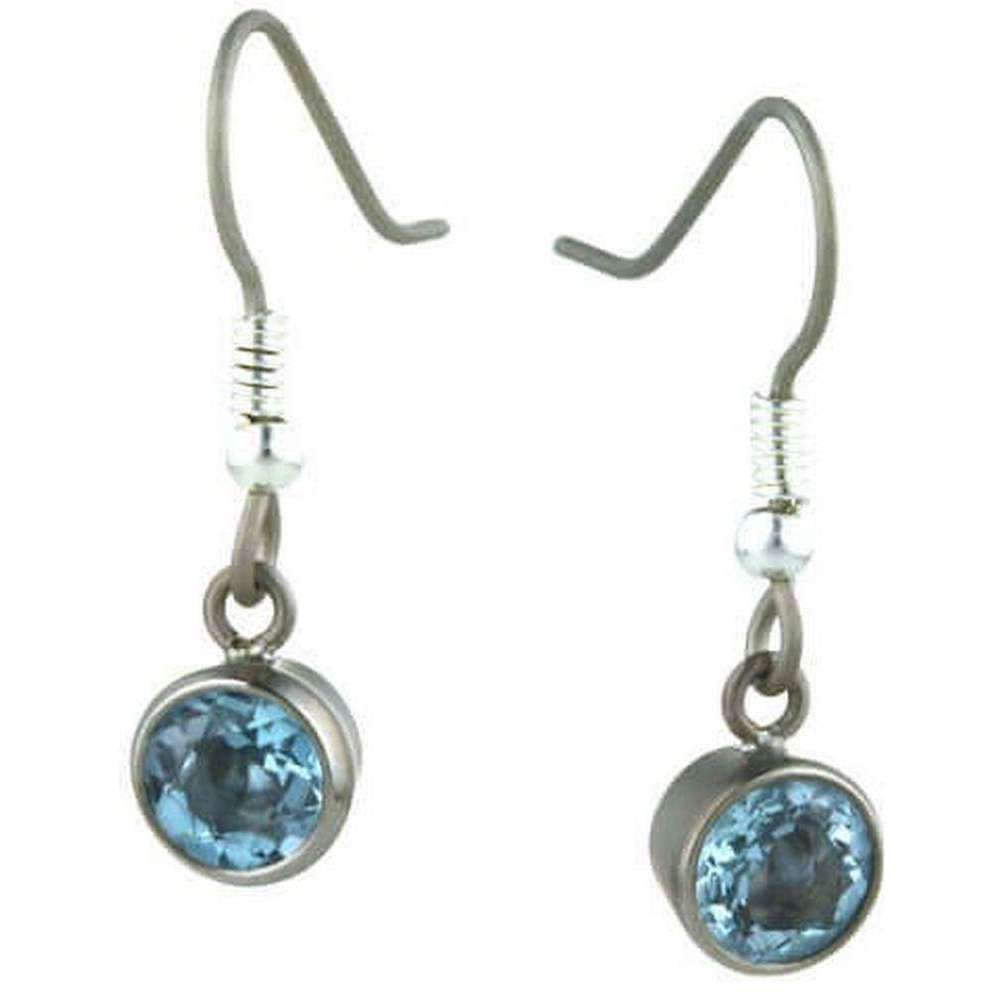 Ti2 Titanium Large Gem Stone Drop Earrings - Blue