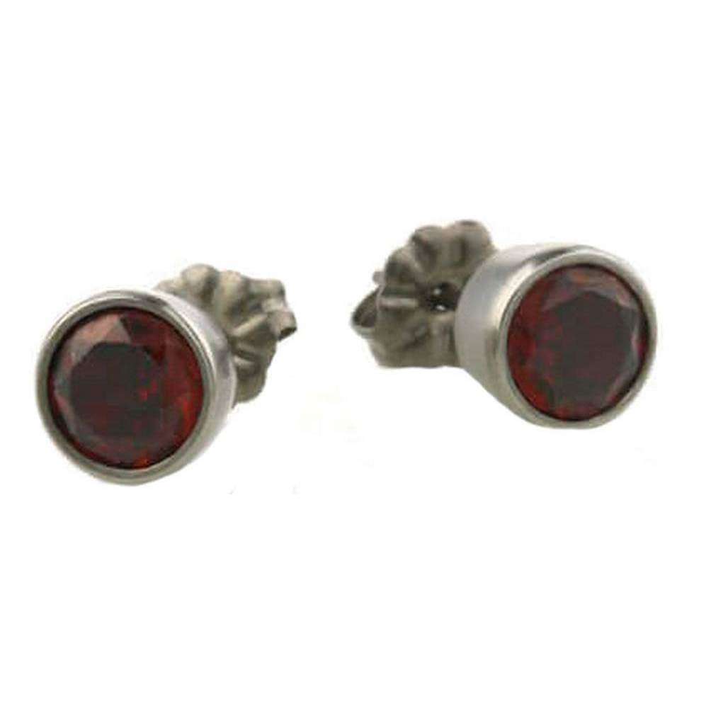 Ti2 Titanium Large Gem Stone Stud Earrings - Red