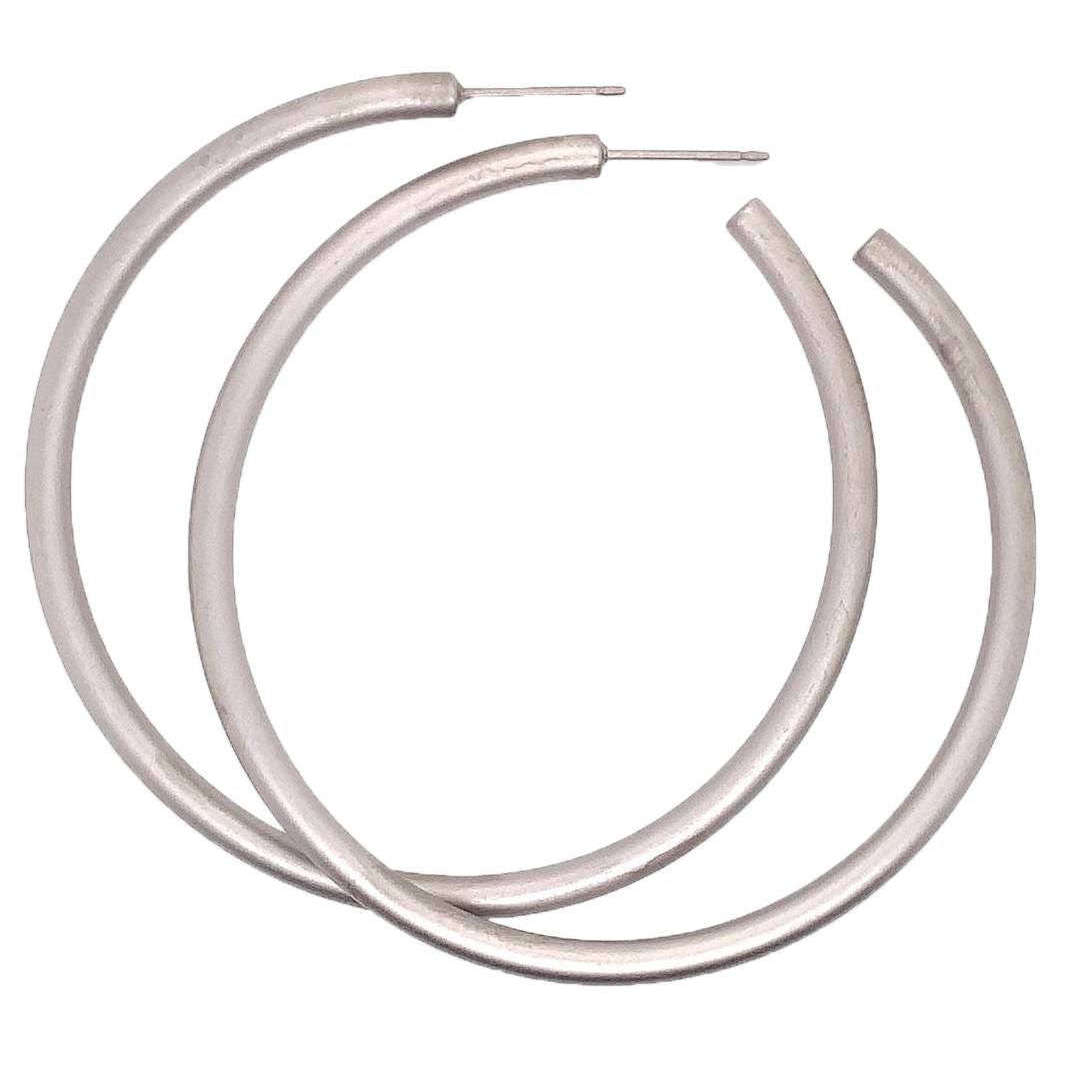 Ti2 Titanium Large Round Hoop Earrings - Natural Brushed Silver