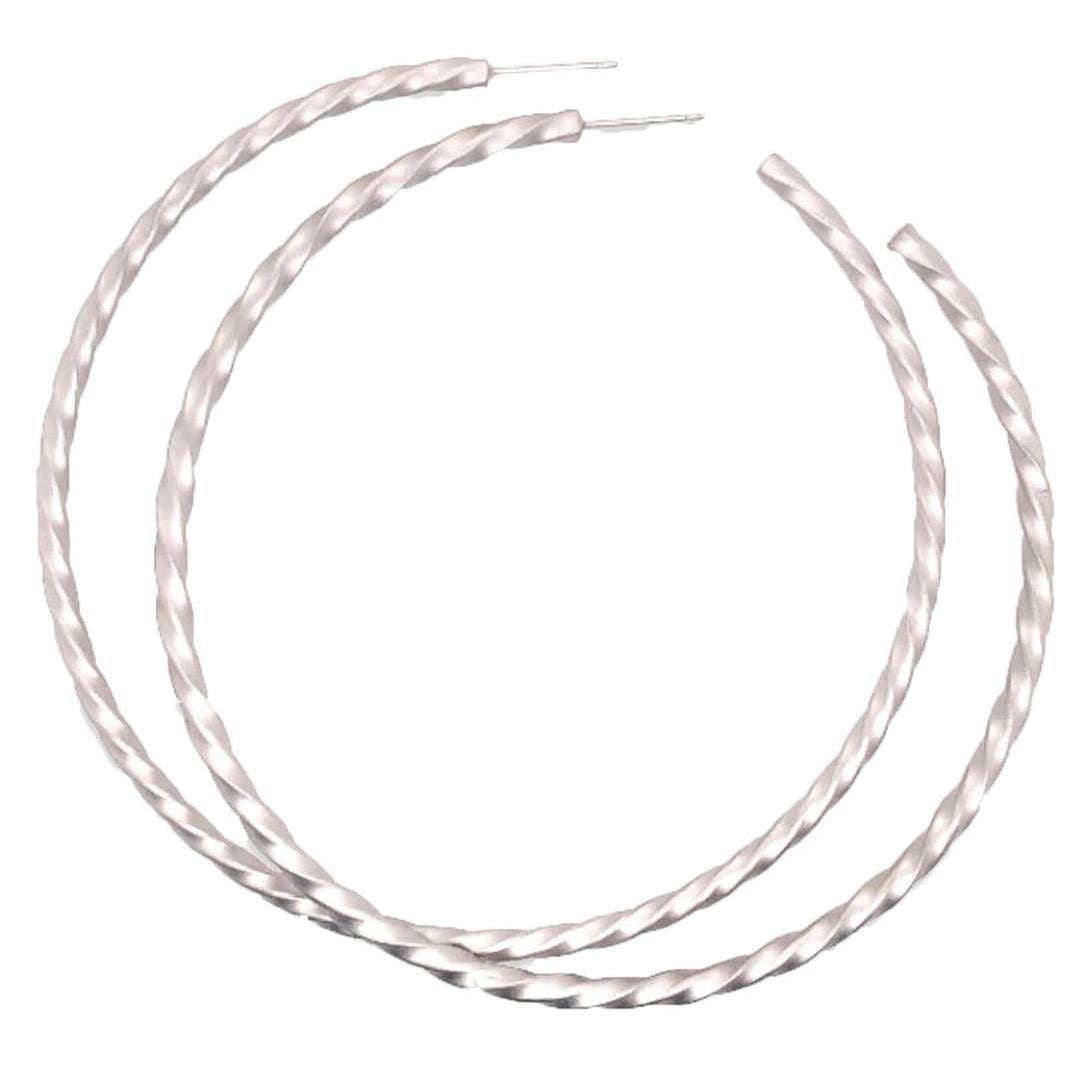 Ti2 Titanium Large Twisted Hoop Earrings - Natural Silver