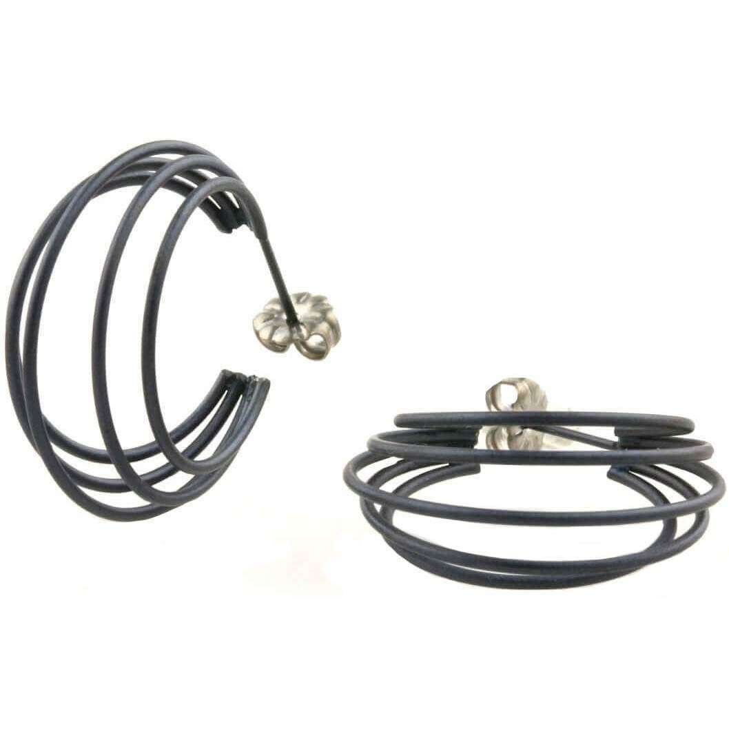 Ti2 Titanium Large Wire Hoop Earrings - Black