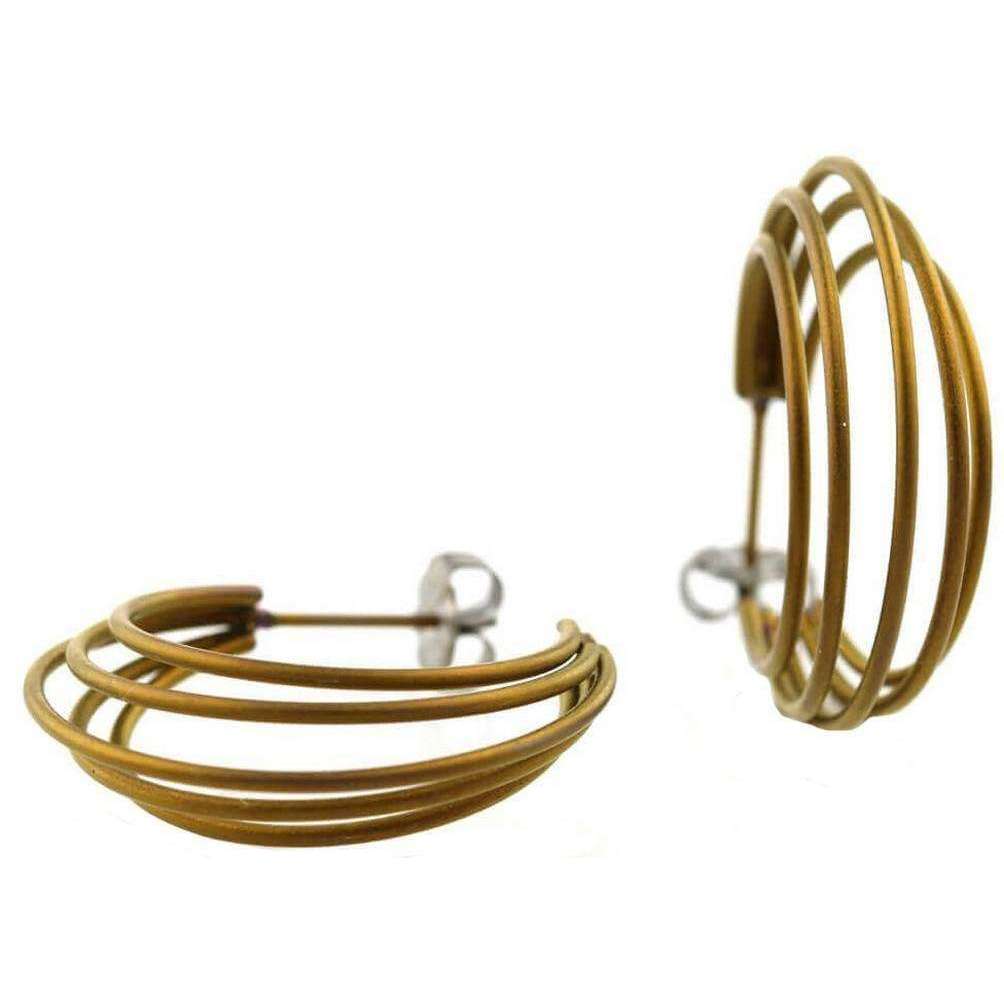 Ti2 Titanium Large Wire Hoop Earrings - Brown