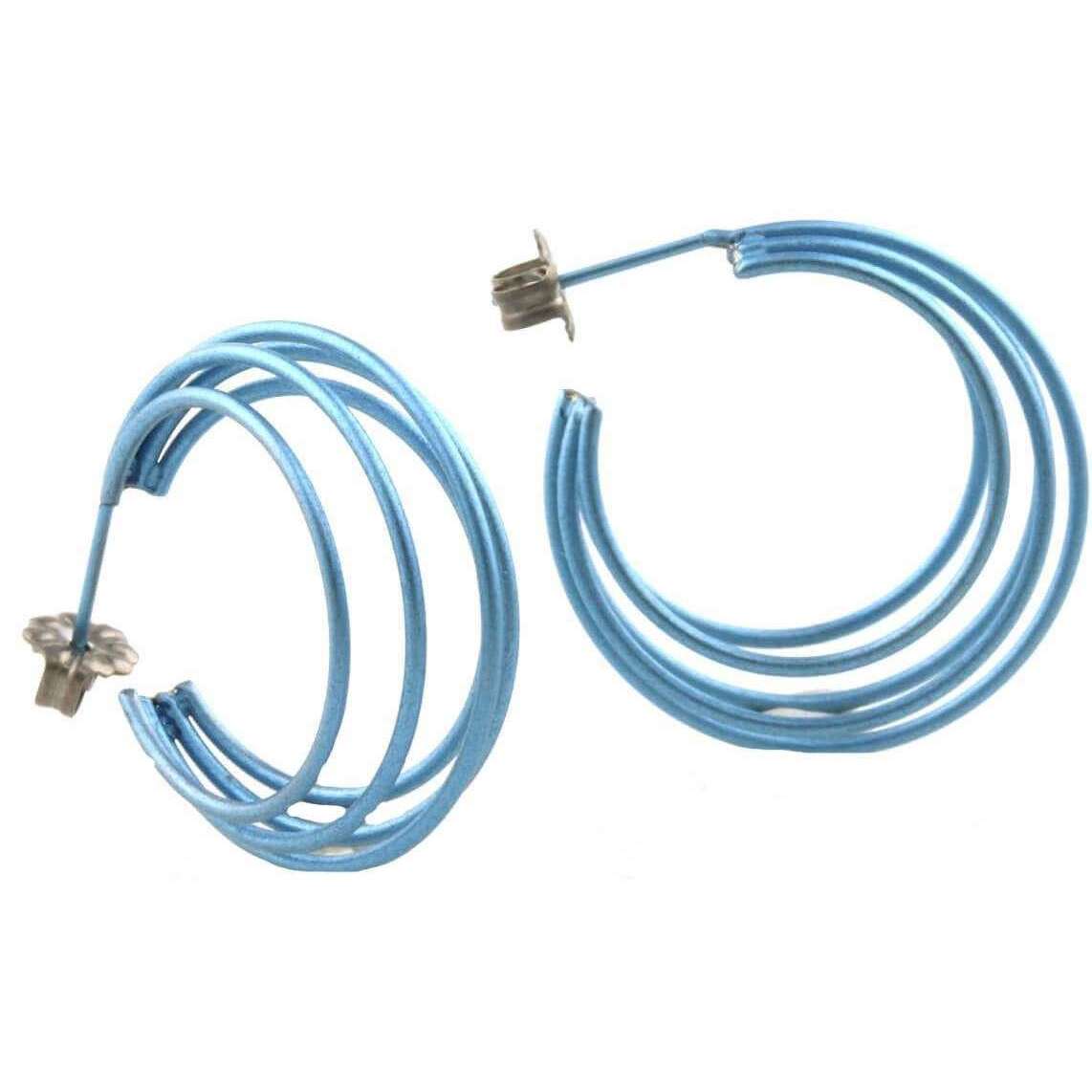 Ti2 Titanium Large Wire Hoop Earrings - Light Blue