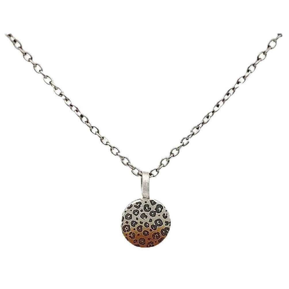 Ti2 Titanium Leopard Print Small Round Pendant - Silver/Brown