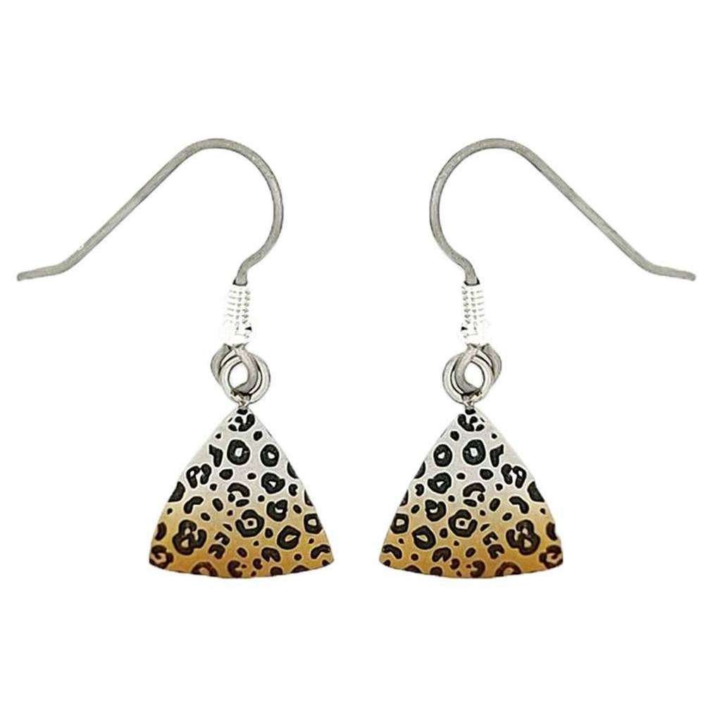 Ti2 Titanium Leopard Print Trillion Drop Earrings - Silver/Brown