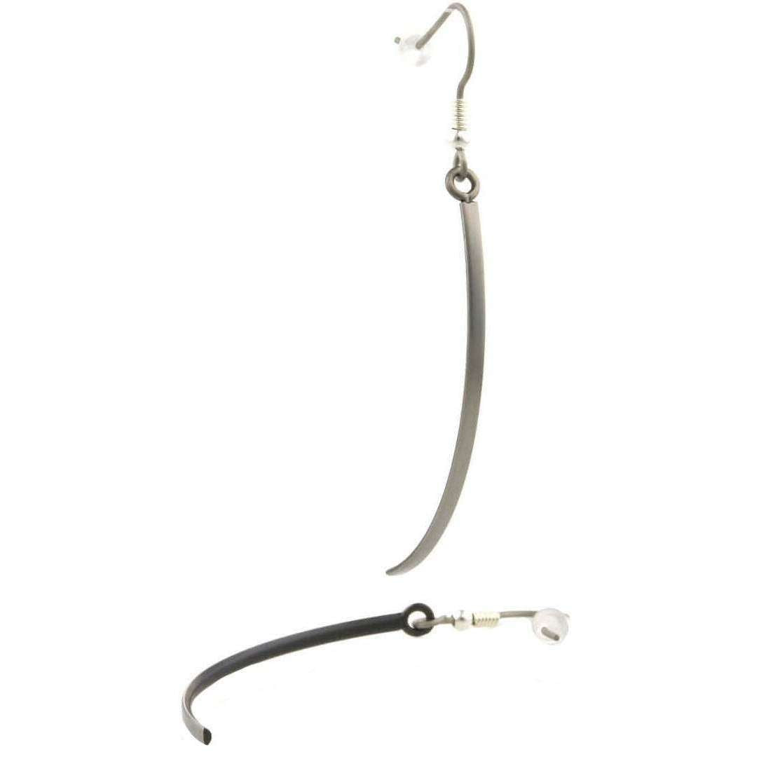 Ti2 Titanium Long Titanium Drop Earrings - Black