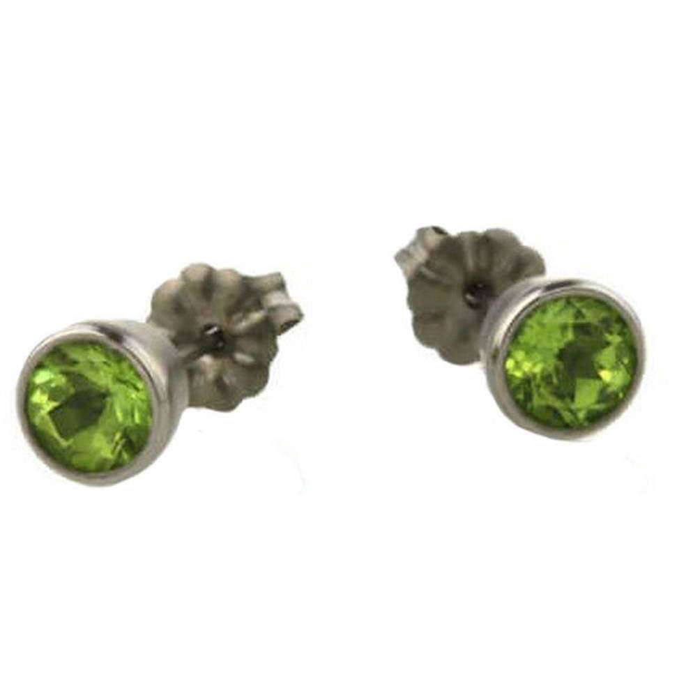 Ti2 Titanium Medium Gem Stone Stud Earrings - Green