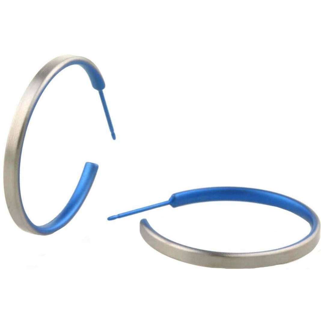 Ti2 Titanium Medium Hoop Earrings - Blue