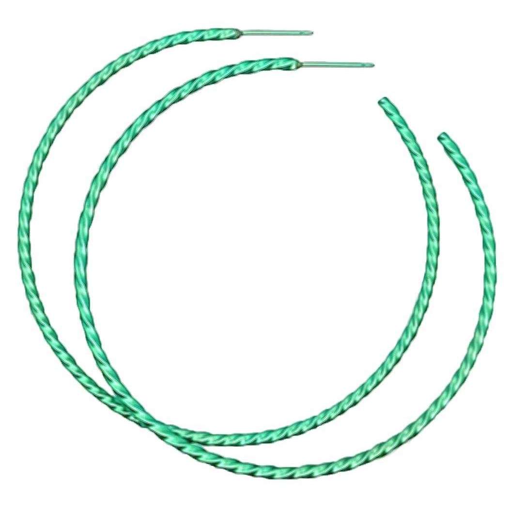 Ti2 Titanium Medium Twisted Hoop Earrings - Green