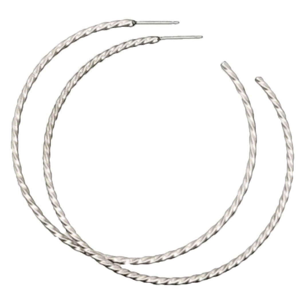 Ti2 Titanium Medium Twisted Hoop Earrings - Natural Brushed Silver