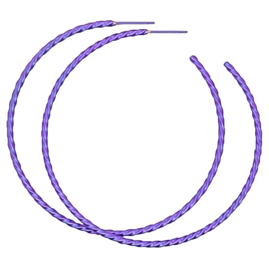 Ti2 Titanium Medium Twisted Hoop Earrings - Purple