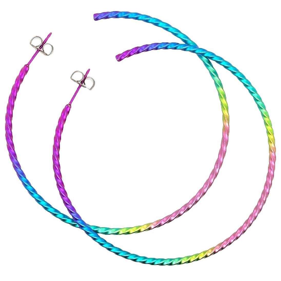 Ti2 Titanium Medium Twisted Hoop Earrings - Rainbow