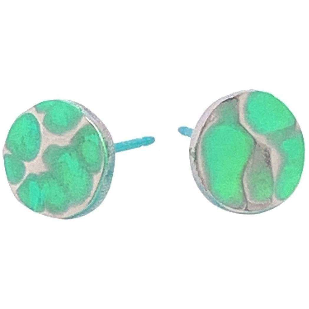 Ti2 Titanium Planished 7mm Stud Earrings - Fresh Green