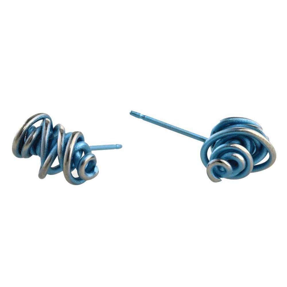 Ti2 Titanium Random Chaotic Stud Earrings - Sky Blue