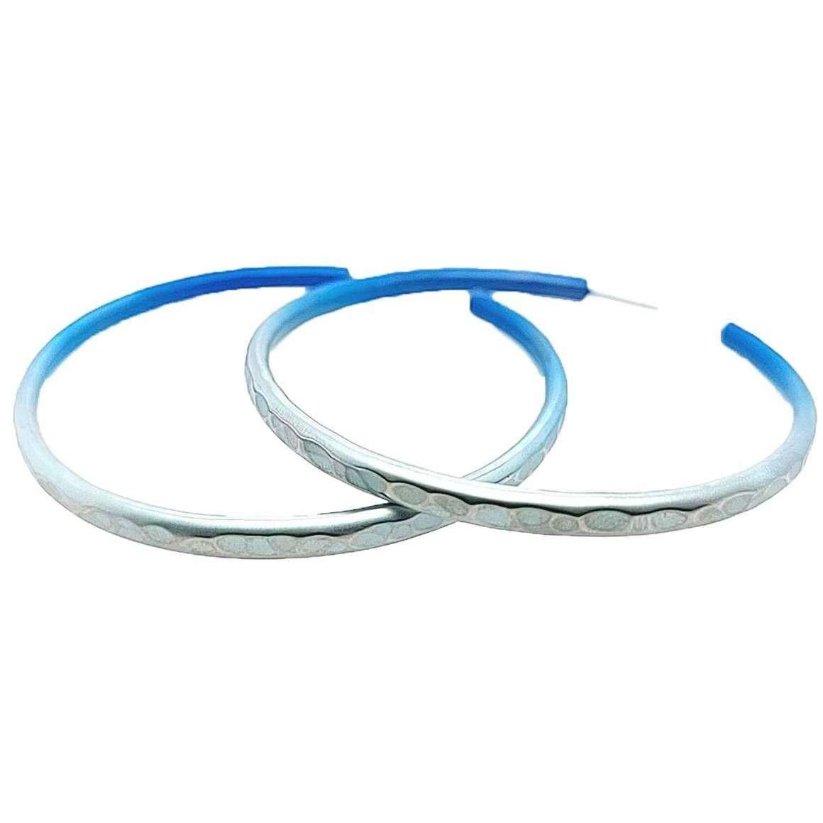Ti2 Titanium Ripple Hoop Earrings - Light Blue