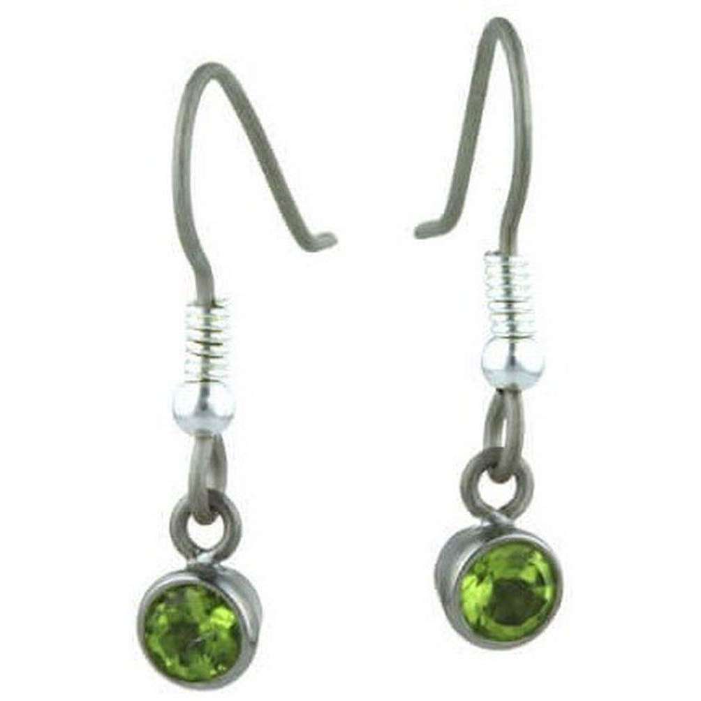 Ti2 Titanium Small Gem Stone Drop Earrings - Green