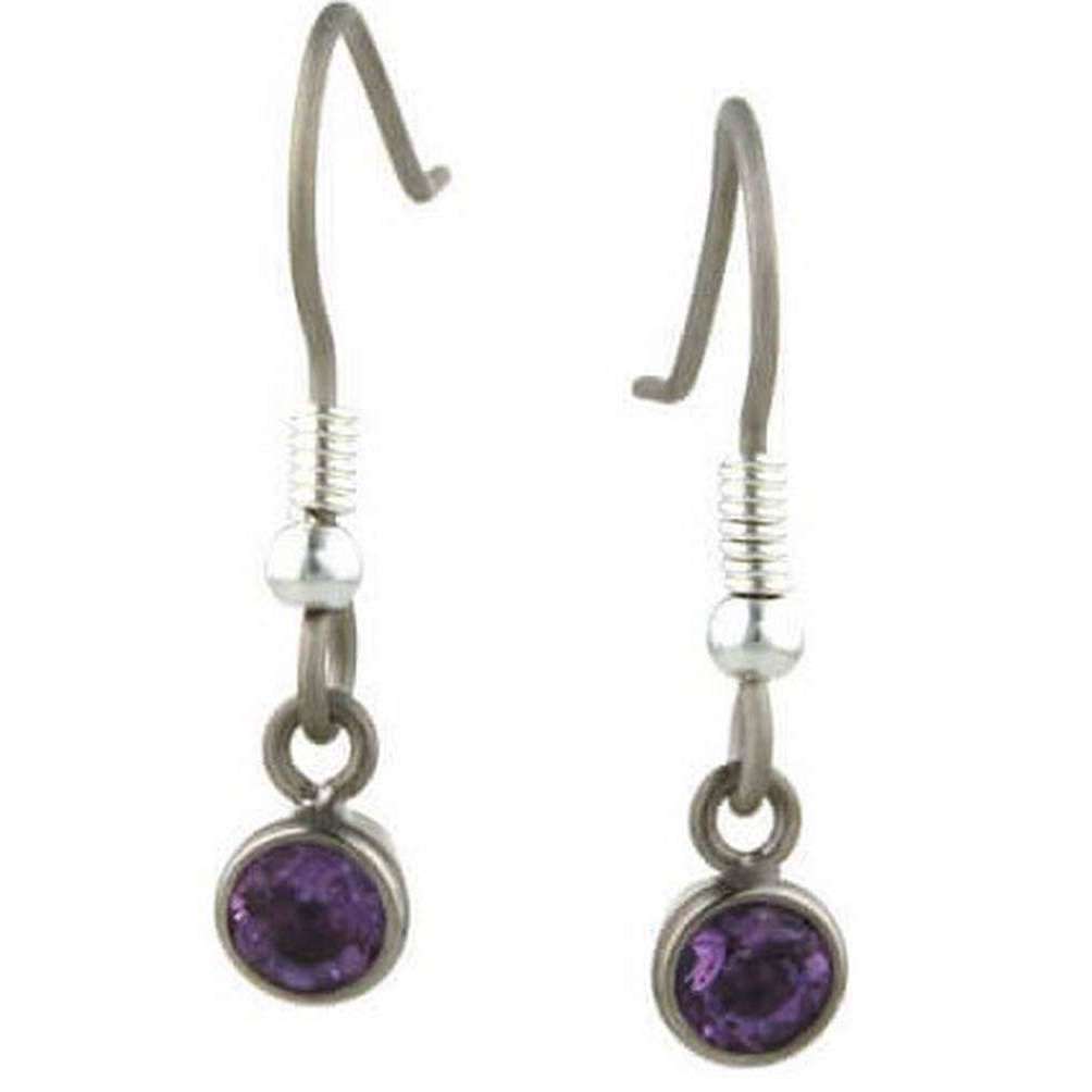 Ti2 Titanium Small Gem Stone Drop Earrings - Purple
