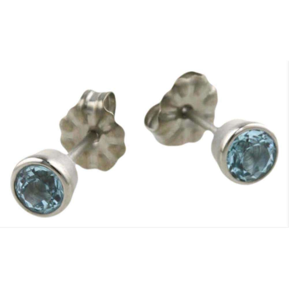 Ti2 Titanium Small Gem Stone Stud Earrings - Blue