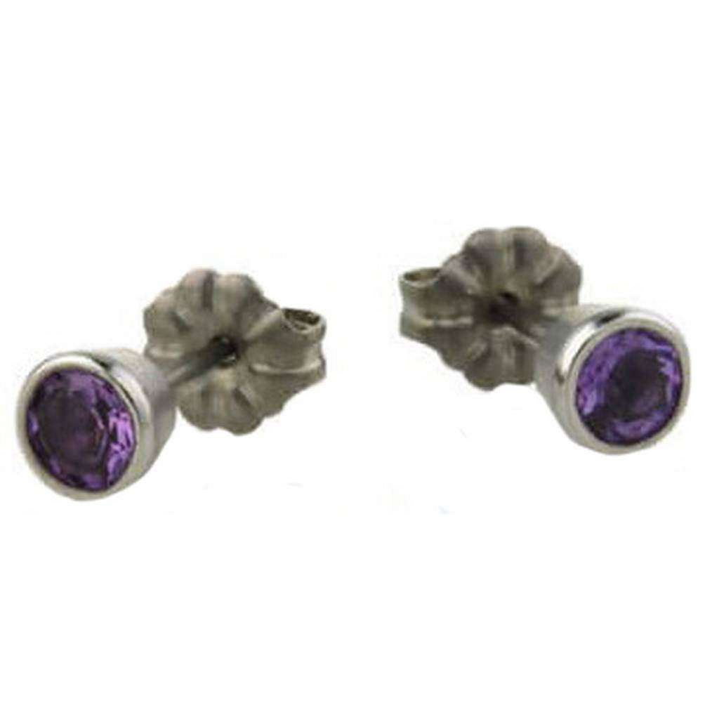 Ti2 Titanium Small Gem Stone Stud Earrings - Purple