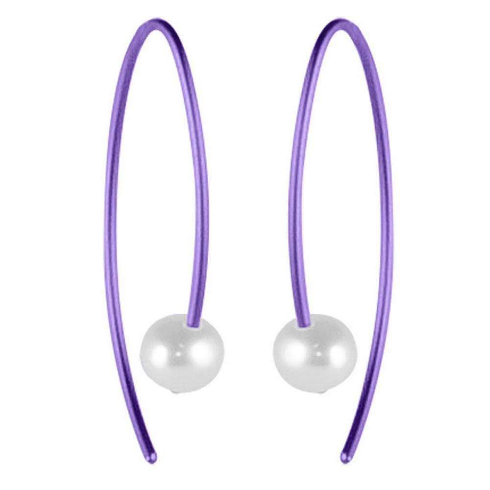 Ti2 Titanium Small Stem Pearl Earrings - Imperial Purple