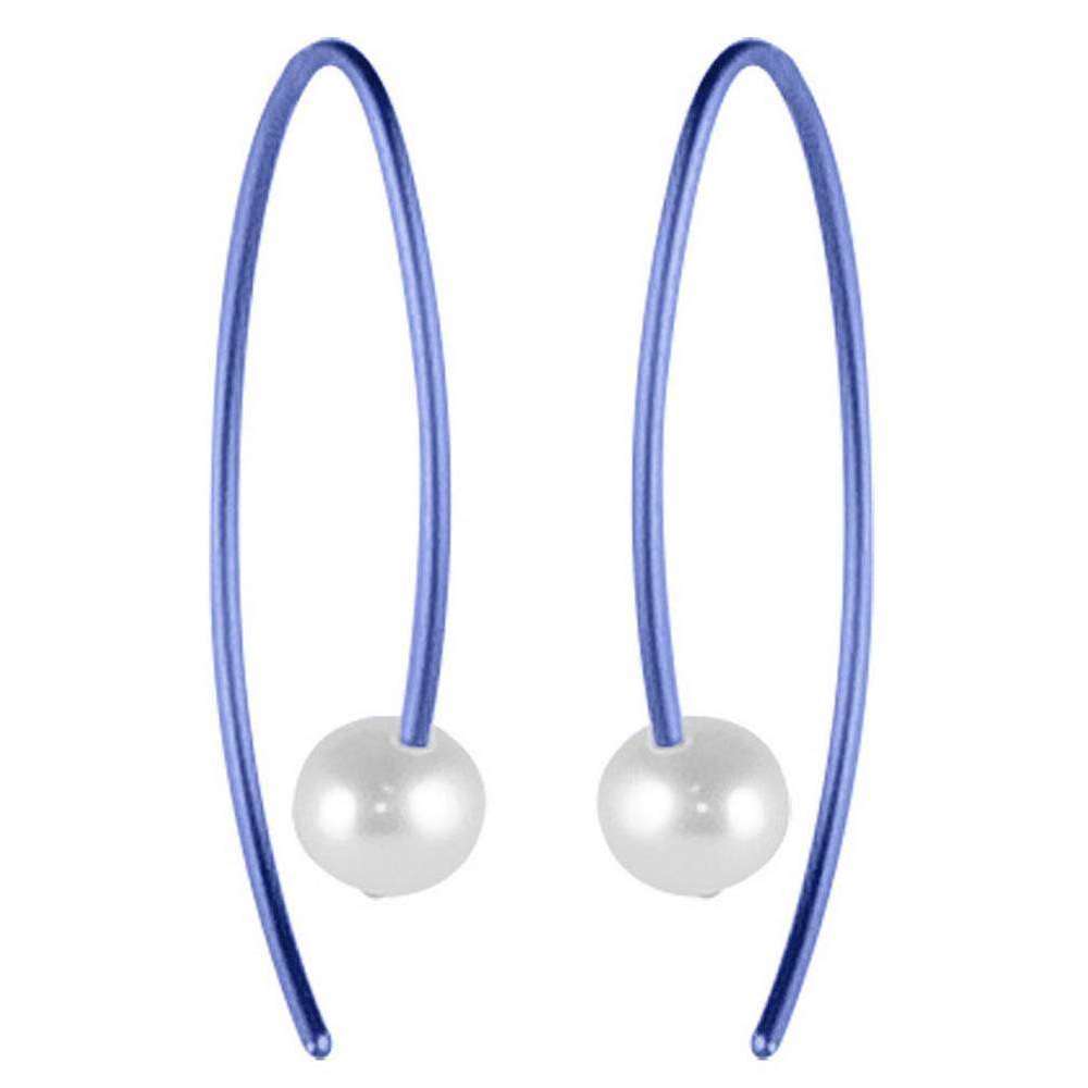 Ti2 Titanium Small Stem Pearl Earrings - Navy
