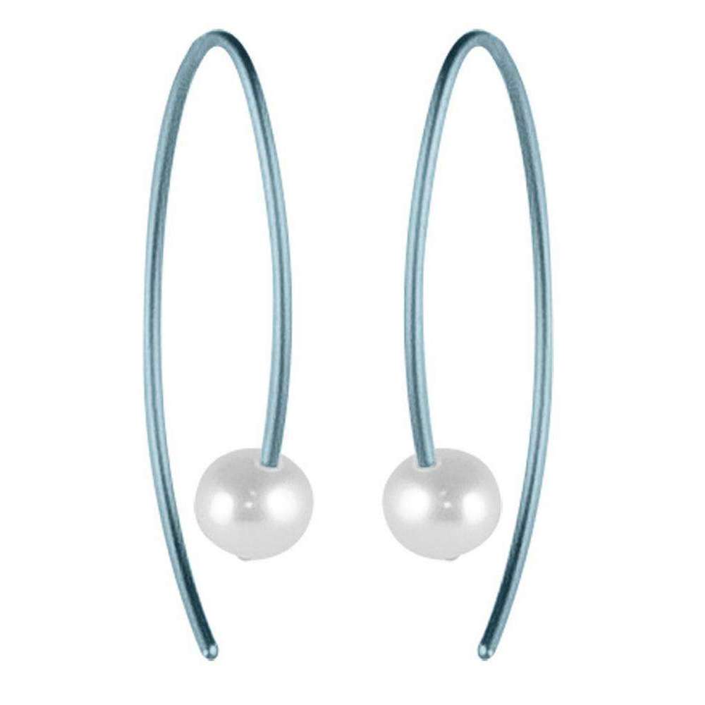 Ti2 Titanium Small Stem Pearl Earrings - Sky Blue