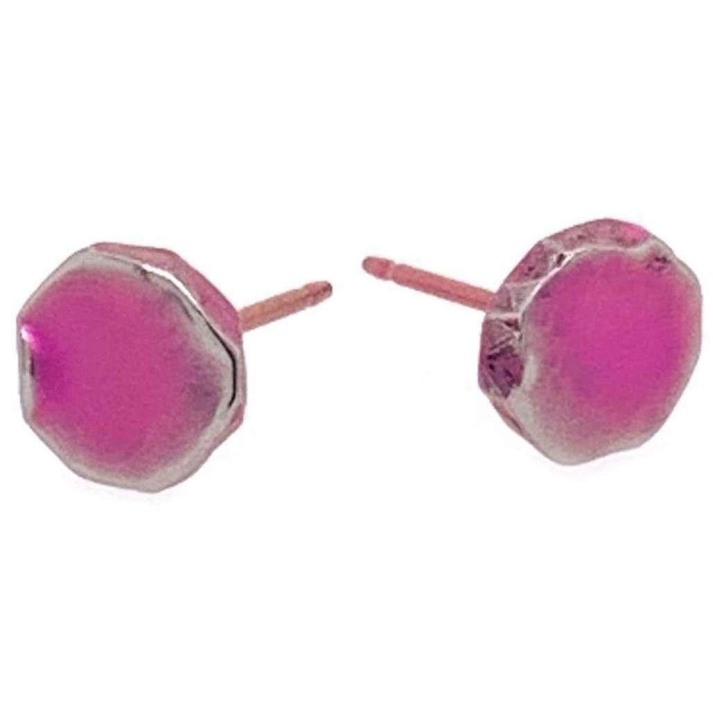 Ti2 Titanium Squashed 7mm Round Stud Earrings - Candy Pink