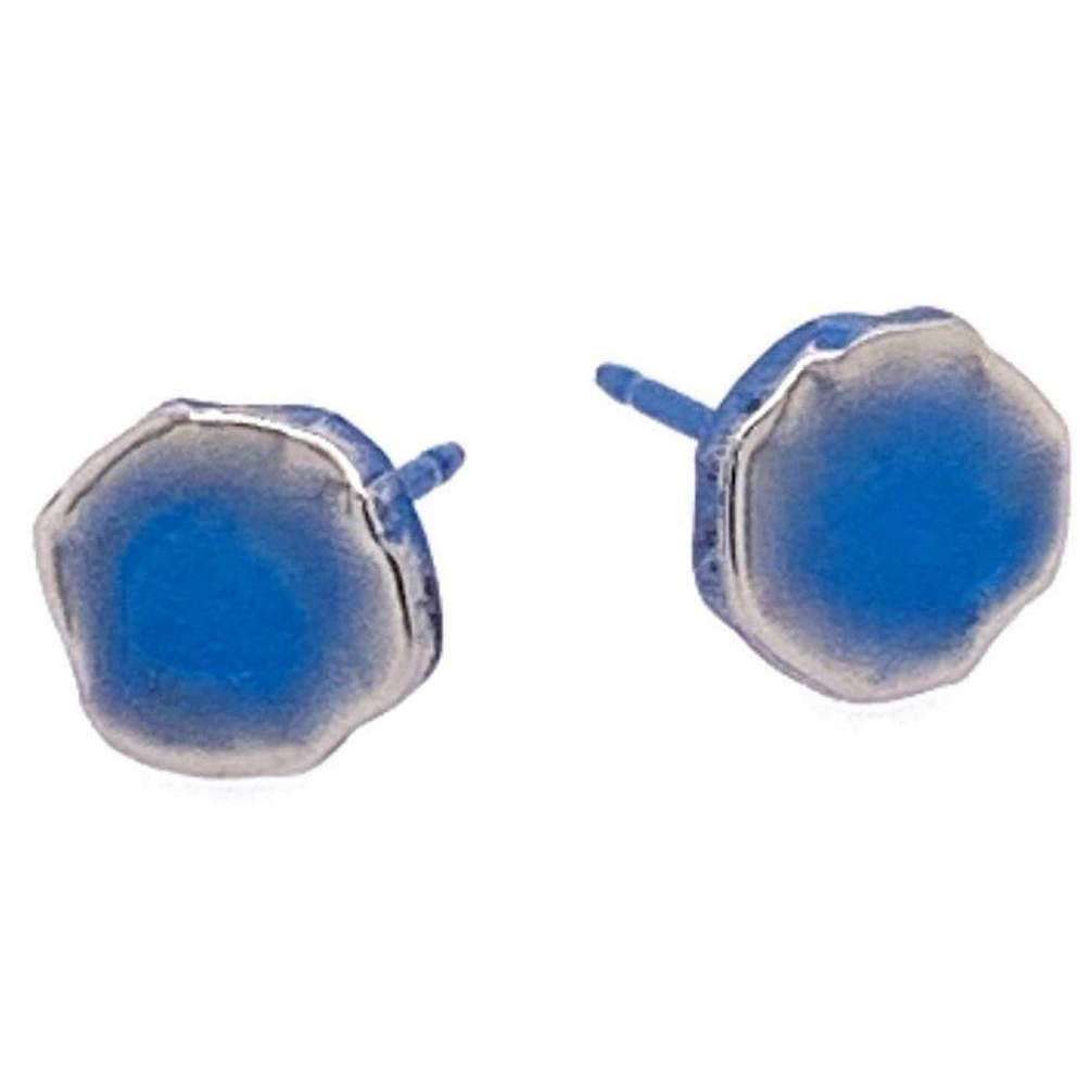 Ti2 Titanium Squashed 7mm Round Stud Earrings - Dark Blue