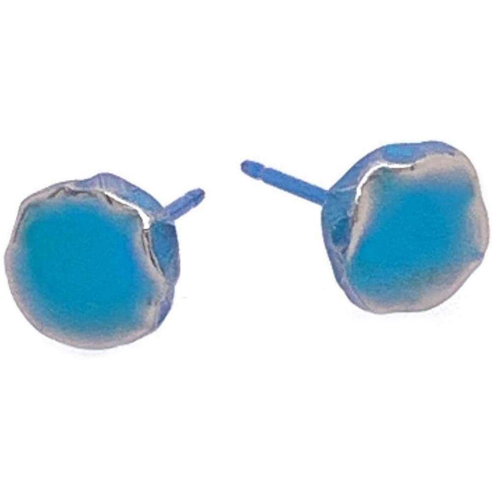 Ti2 Titanium Squashed 7mm Round Stud Earrings - Kingfisher Blue