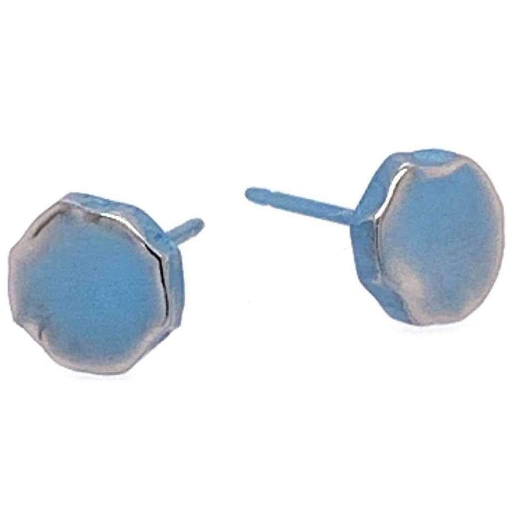 Ti2 Titanium Squashed 7mm Round Stud Earrings - Light Blue